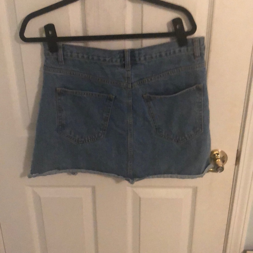Distressed Blue Denim Jean Button Up Skirt - Picture 3 of 3